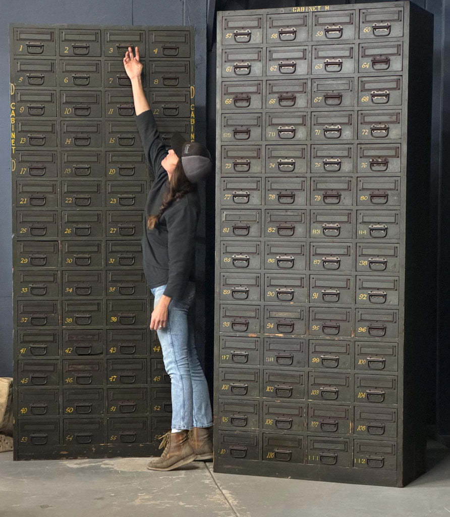 PAIR Of LARGE Antique Parts Cabinets, Wood Machinist Cabinet, Antique Drawer Unit, File Cabinet, Industrial Storage