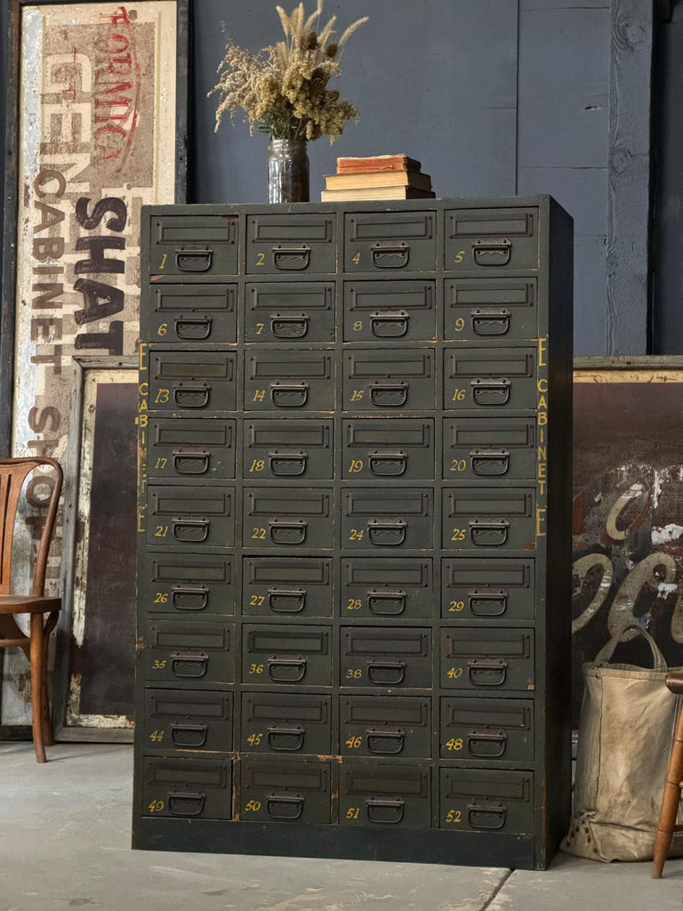 Antique Parts Cabinet, Wood Machinist Cabinet, Antique Drawer Unit, File Cabinet, Industrial Storage