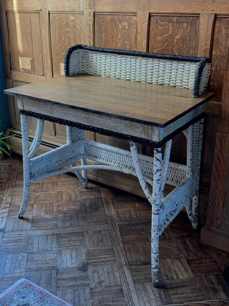 Antique Wicker Desk, Rattan Desk, Wicker Table, Wicker Vanity, Dressing Table, Antique Secretary, Entryway Rattan Table, Writing Table