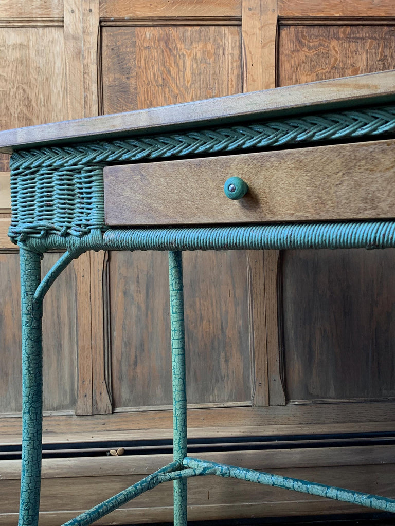 Antique Wicker Desk, Rattan Desk, Rattan Table, Wicker Table, Wicker Vanity, Dressing Table, Antique Secretary, Entryway Table