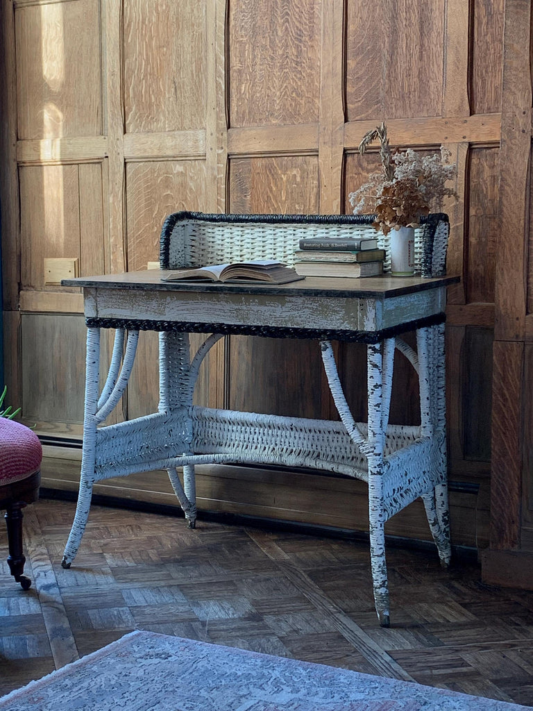 Antique Wicker Desk, Rattan Desk, Wicker Table, Wicker Vanity, Dressing Table, Antique Secretary, Entryway Rattan Table, Writing Table