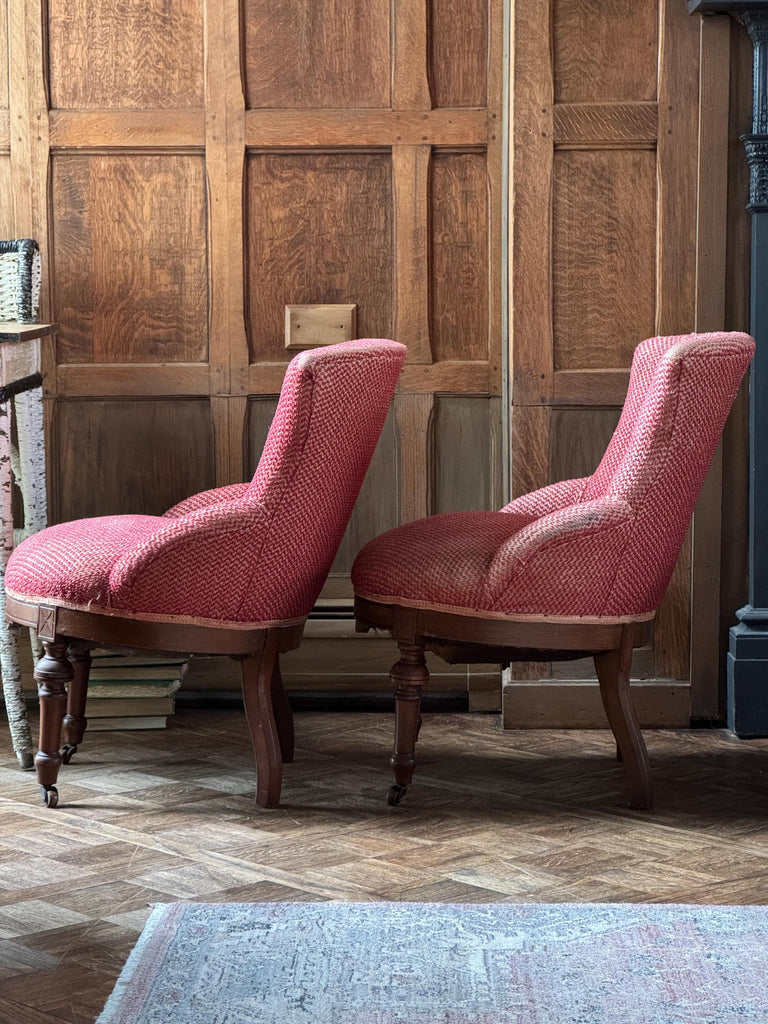 Pair Of Antique Parlor Chairs, Antique Tub Chairs, Set Of 2 Chairs, Eastlake Chairs, Victorian Chairs, Red Upholstered Chairs, Vanity Chair