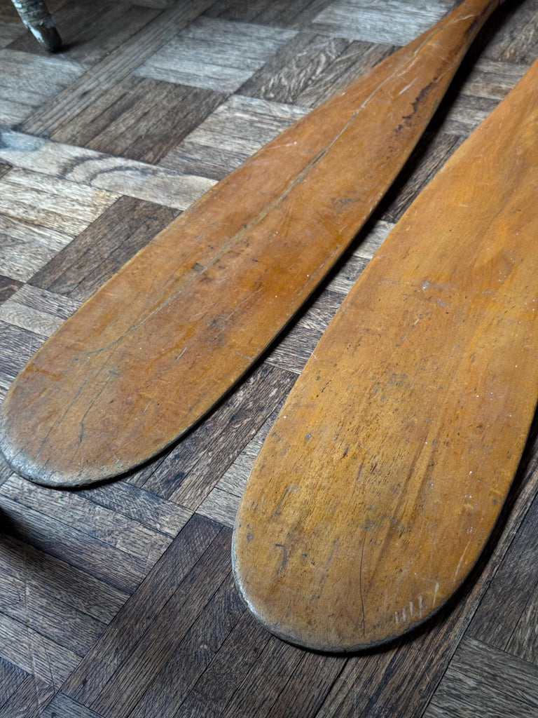 Pair Of Antique Wood Canoe Paddles, Pink Panther Antique Wood Paddles, Boat Paddles, Wood Oars, Lake House Decor, Nautical Decor