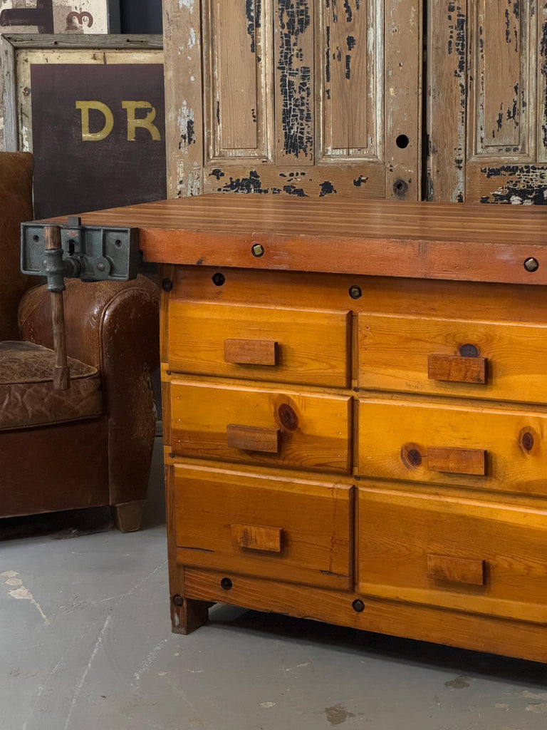 Antique Workbench With Drawers, Workbench Table, Industrial Workbench With Vise, Woodworking Table