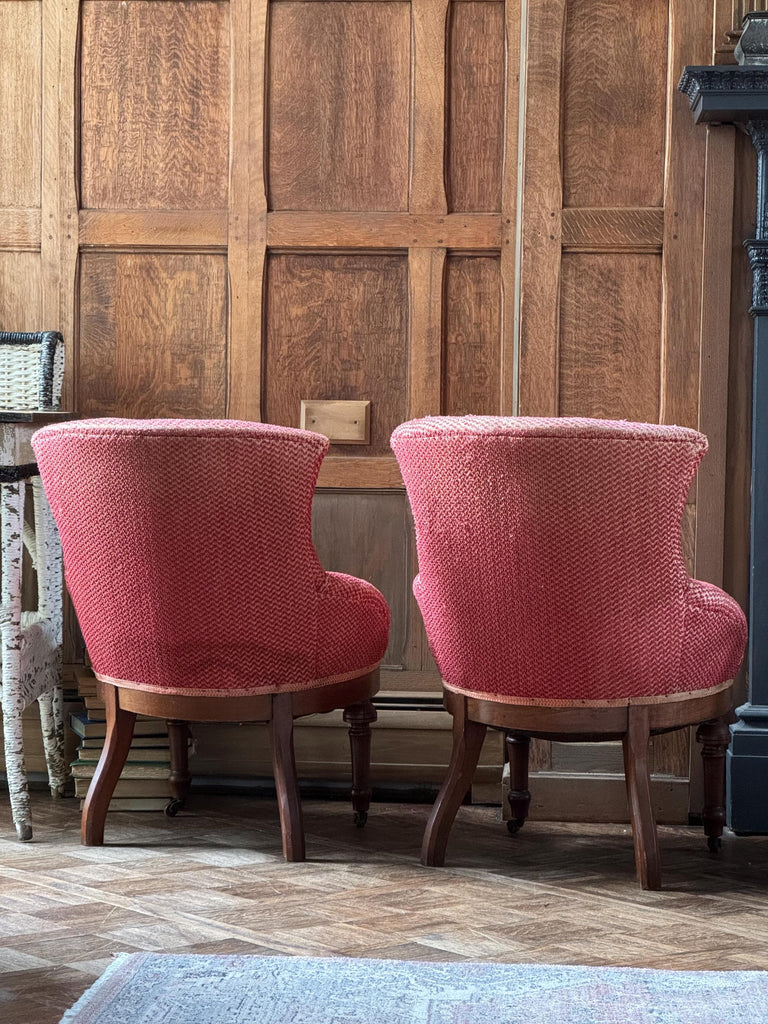 Pair Of Antique Parlor Chairs, Antique Tub Chairs, Set Of 2 Chairs, Eastlake Chairs, Victorian Chairs, Red Upholstered Chairs, Vanity Chair