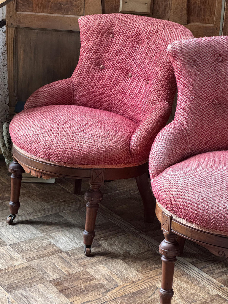 Pair Of Antique Parlor Chairs, Antique Tub Chairs, Set Of 2 Chairs, Eastlake Chairs, Victorian Chairs, Red Upholstered Chairs, Vanity Chair