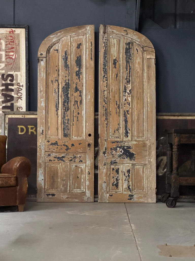 Pair Of LARGE Antique Arched Doors, Antique French Doors, Distressed Wood Doors, Industrial Doors, Architectural Salvage, Large Wood Gates