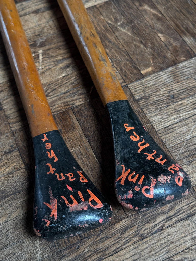 Pair Of Antique Wood Canoe Paddles, Pink Panther Antique Wood Paddles, Boat Paddles, Wood Oars, Lake House Decor, Nautical Decor