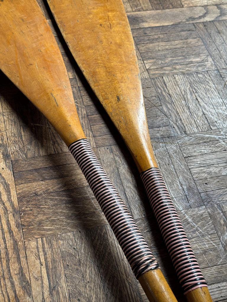 Pair Of Antique Wood Canoe Paddles, Pink Panther Antique Wood Paddles, Boat Paddles, Wood Oars, Lake House Decor, Nautical Decor