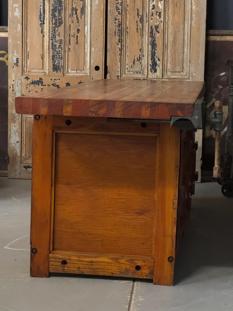 Antique Workbench With Drawers, Workbench Table, Industrial Workbench With Vise, Woodworking Table