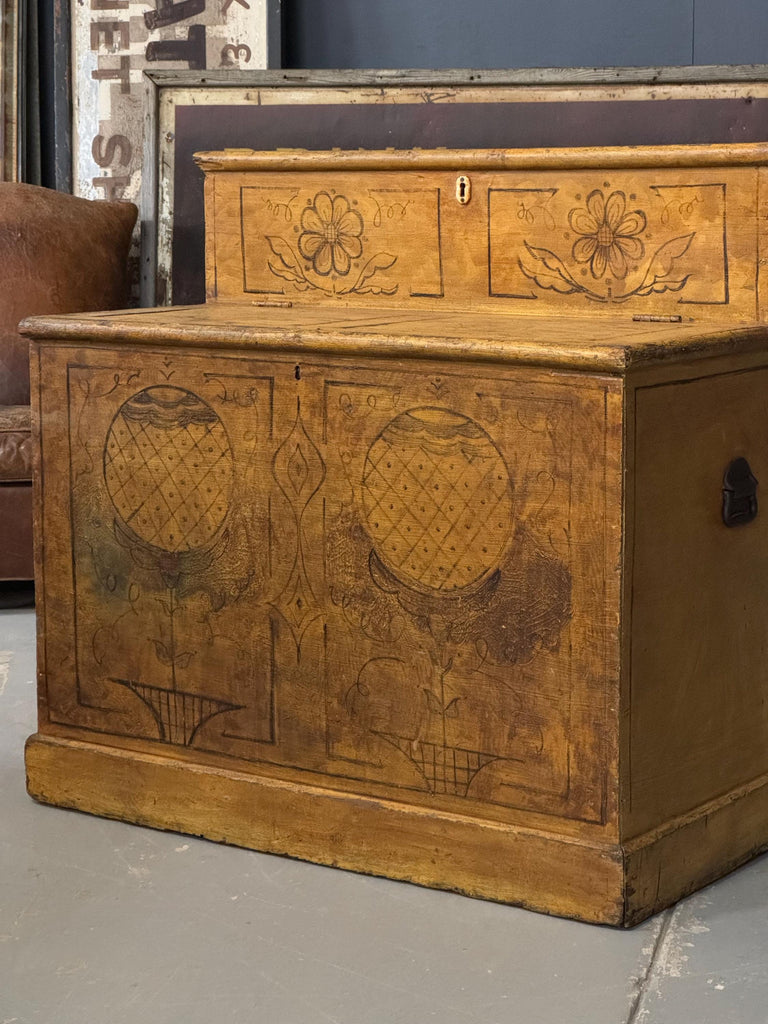 Large Antique Blanket Chest, Primtive Wood Trunk, Antique Chest, Primitive Blanket Chest, Antique Scandinavian Chest, Entryway Storage