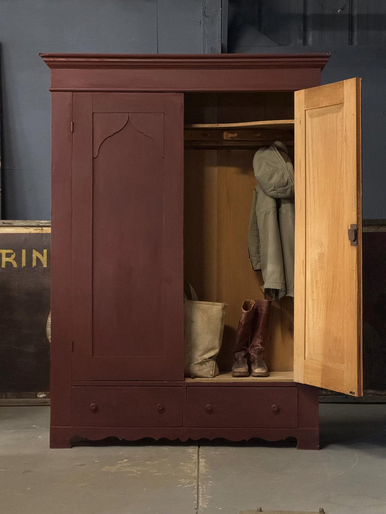 Antique Wardrobe, Wood Wardrobe, Antique Cabinet, Primitive Cabinet, Red Cabinet, Wood Lockers, Entryway Furniture, Mudroom Storage Cabinet