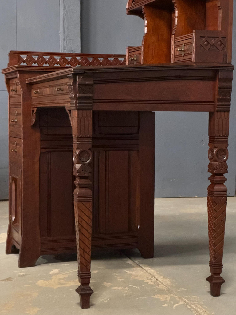 Antique Writing Desk, Antique Secretary, Small Antique Slant Top Desk Cabinet, Antique Wood Vanity, Dressing Table