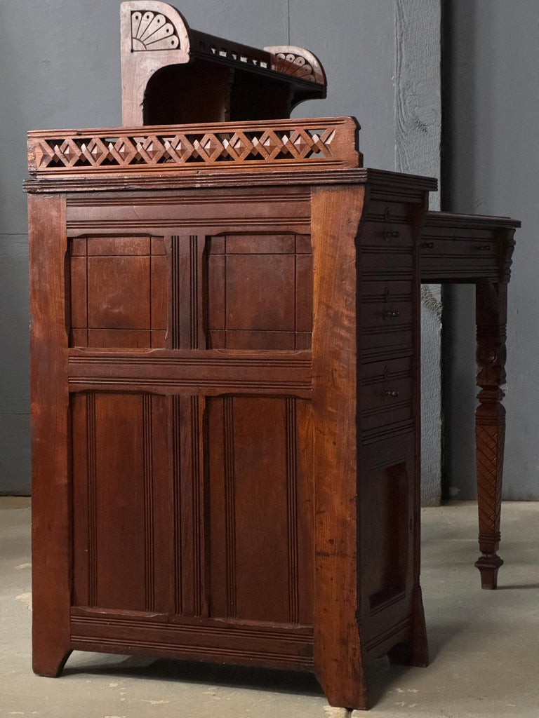 Antique Writing Desk, Antique Secretary, Small Antique Slant Top Desk Cabinet, Antique Wood Vanity, Dressing Table