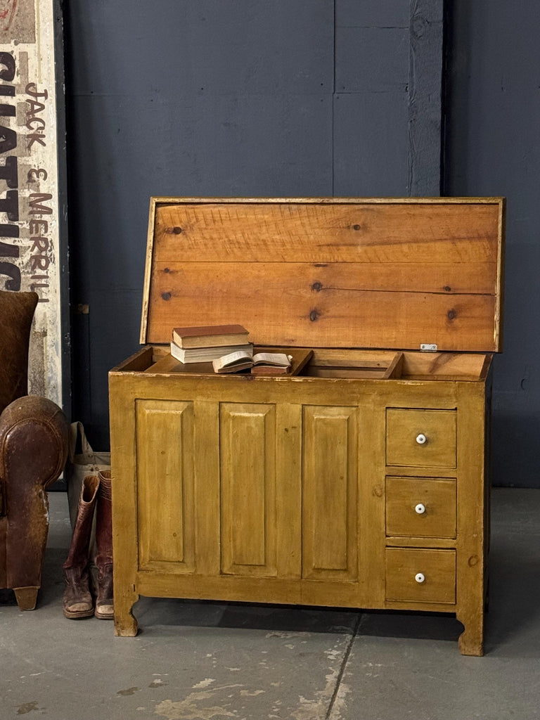 Antique Blanket Chest With Drawers, Primitive Pine Chest Mustard Grain Paint, Primitive Sideboard Cabinet, Antique Wood Chest, Antique Trunk