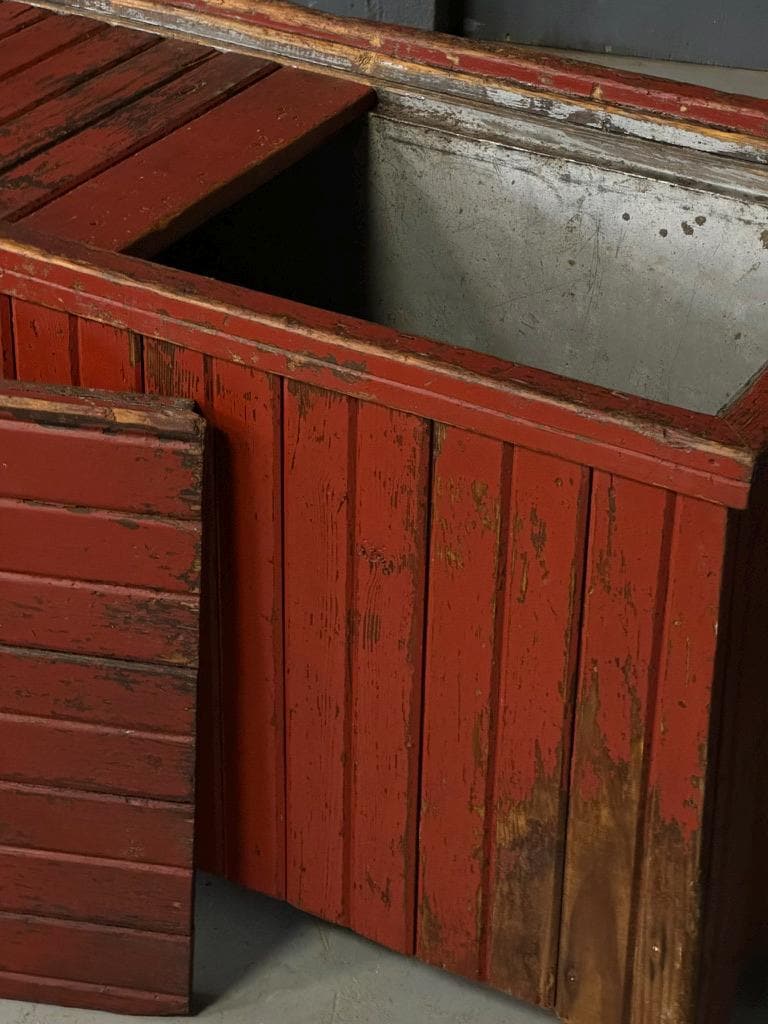 HUGE Antique Chest Cooler, Red Cooler, Primitive Wood Cooler, Large Rustic Cooler, Primitive Furniture, Outdoor Cooler, Antique Ice Box