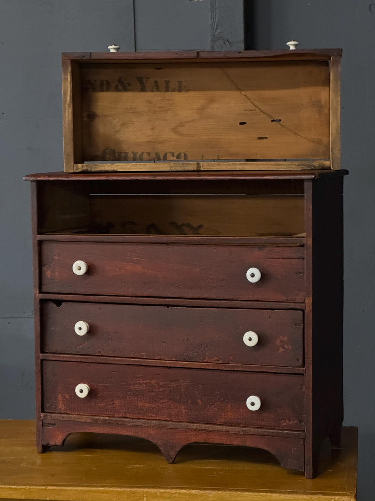 Small Antique Drawer Cabinet, Primitive Drawer Unit, Farmhouse Cabinet, Rustic Cabinet, Apothecary, Folk Art Furniture, Jewelry Cabinet