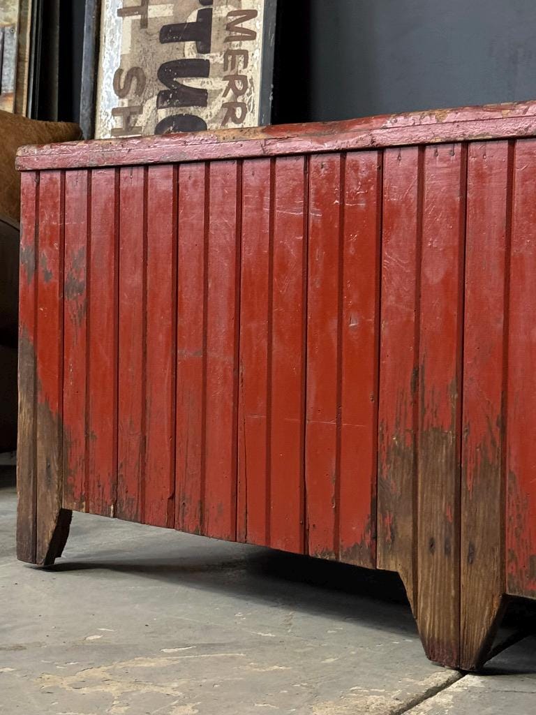 HUGE Antique Chest Cooler, Red Cooler, Primitive Wood Cooler, Large Rustic Cooler, Primitive Furniture, Outdoor Cooler, Antique Ice Box