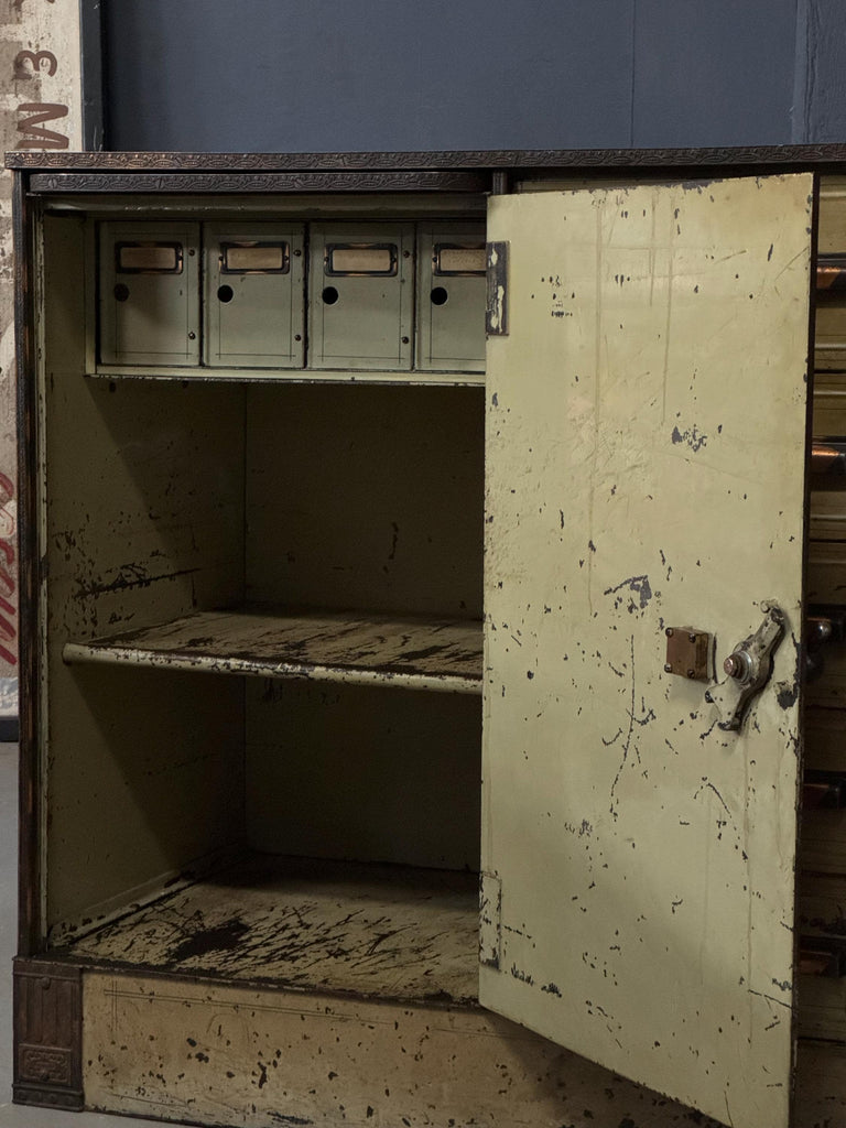 Industrial Steel Drawer Cabinet, Antique Bankers Cabinet, Metal Drawer Cabinet, Strong Box, Antique Lock Box, Antique Safe