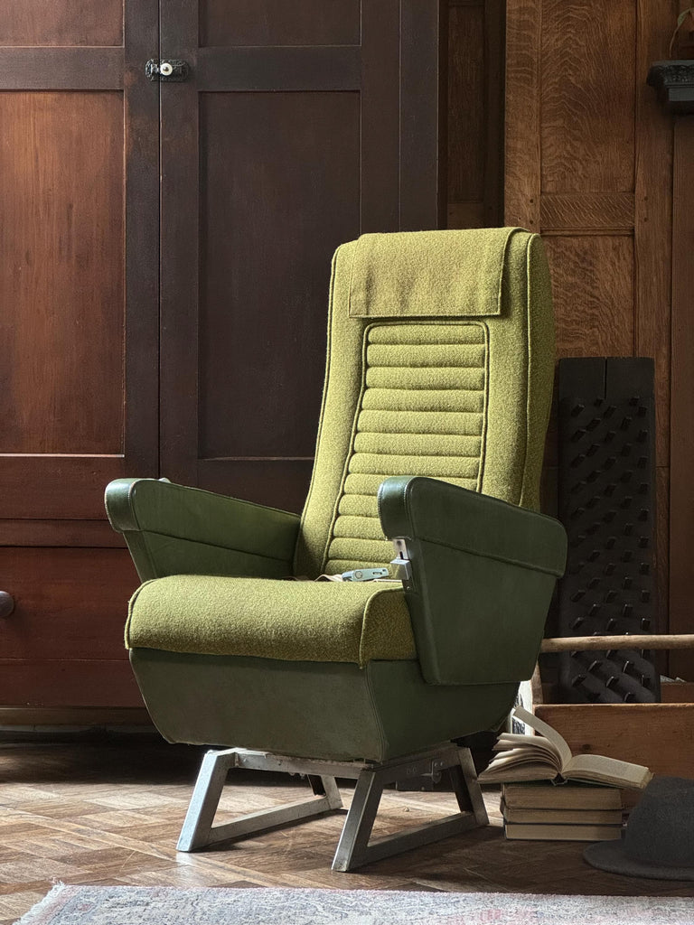 Vintage Airline Chair, Airplane Chair, Airplane Seat, Transportation Memorabilia, Green Upholstered Chair, Occasional Chair