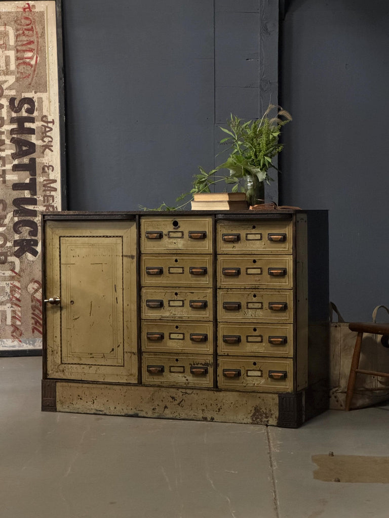 Industrial Steel Drawer Cabinet, Antique Bankers Cabinet, Metal Drawer Cabinet, Strong Box, Antique Lock Box, Antique Safe