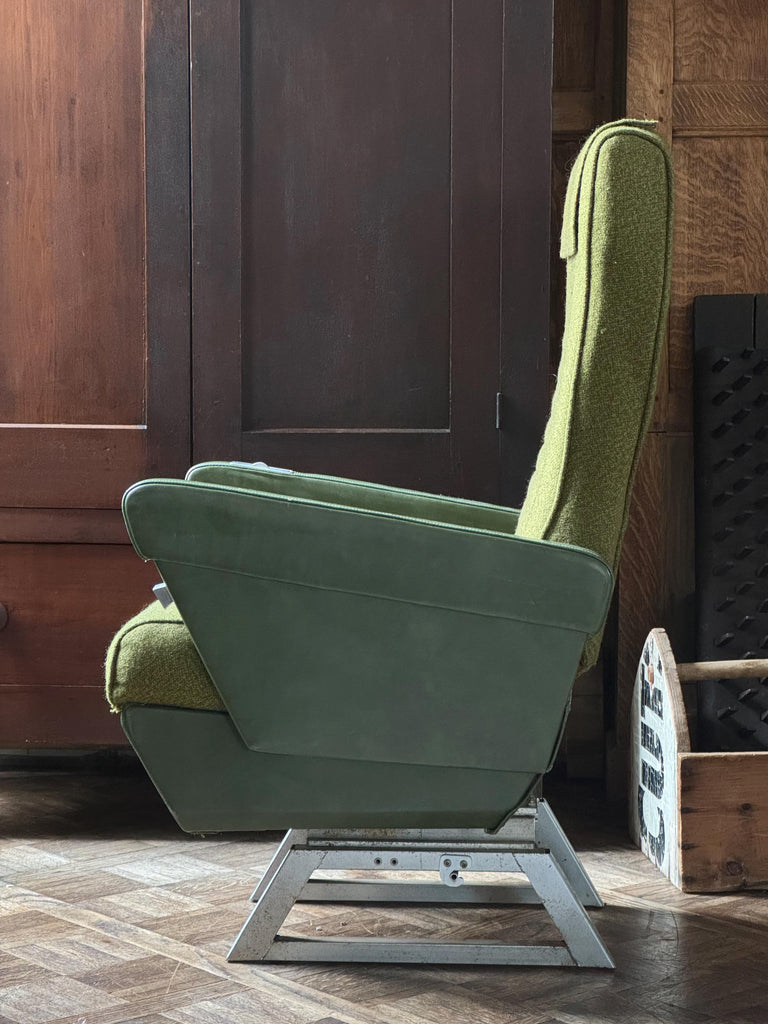 Vintage Airline Chair, Airplane Chair, Airplane Seat, Transportation Memorabilia, Green Upholstered Chair, Occasional Chair