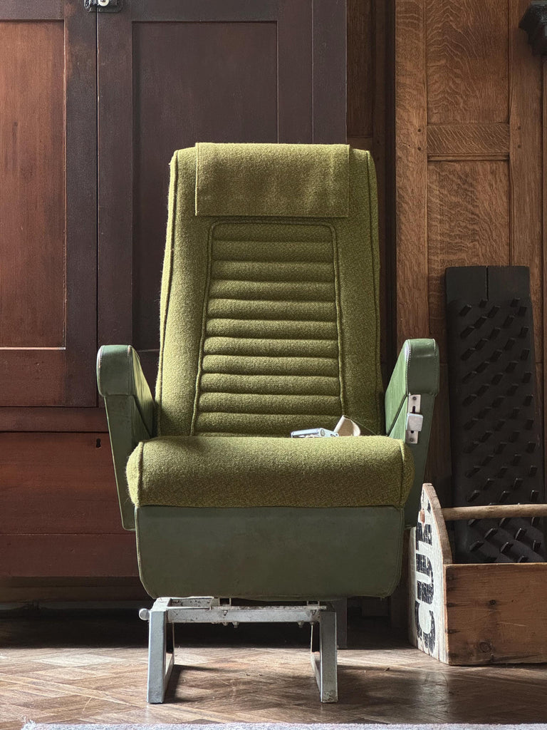 Vintage Airline Chair, Airplane Chair, Airplane Seat, Transportation Memorabilia, Green Upholstered Chair, Occasional Chair