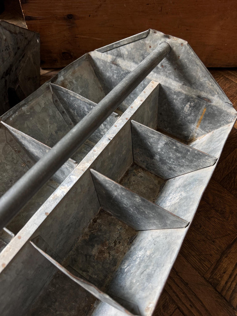 Set Of Three Large Antique Tool Caddys, Stacking Tool Caddy, Galvanized Metal Toolbox, Antique Totes, Metal Tote, Tool Tote