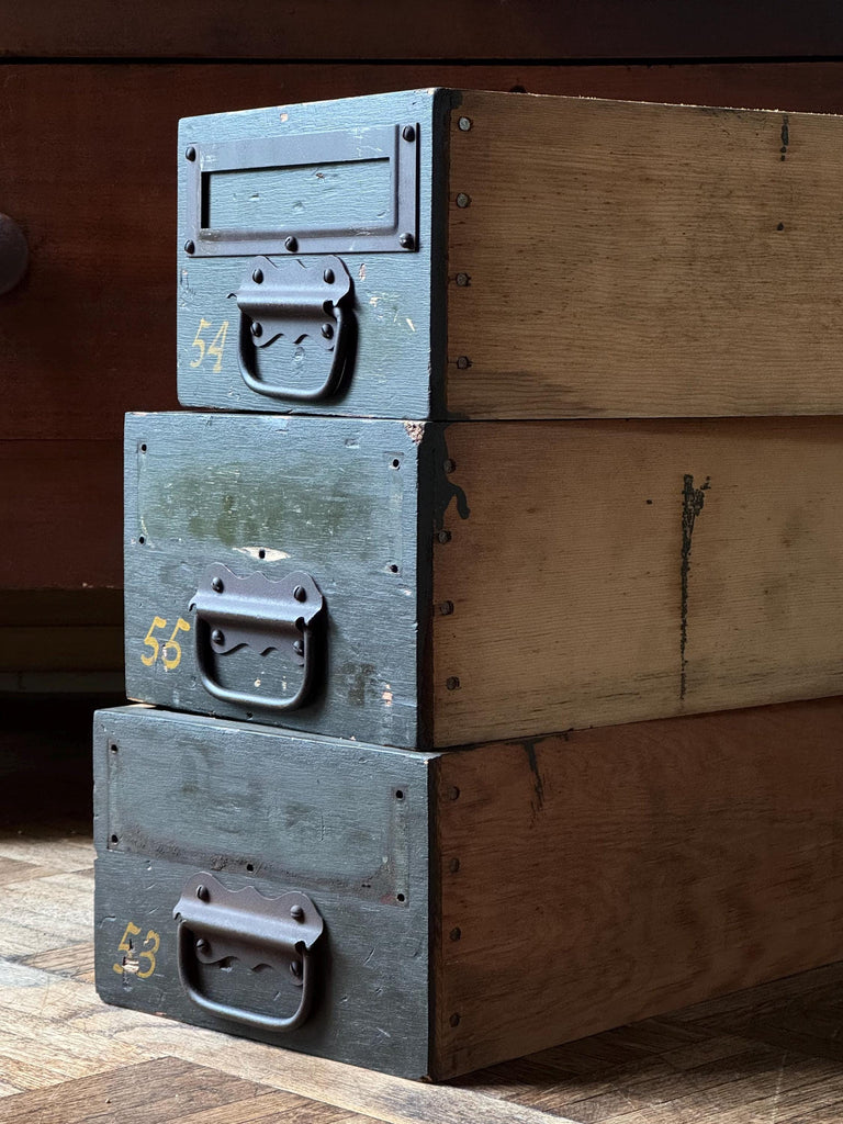 Set Of Three Antique Wood Drawers, Parts Cabinet Drawers, Work Bench Drawers, Wooden Drawers, Industrial Drawer Decor