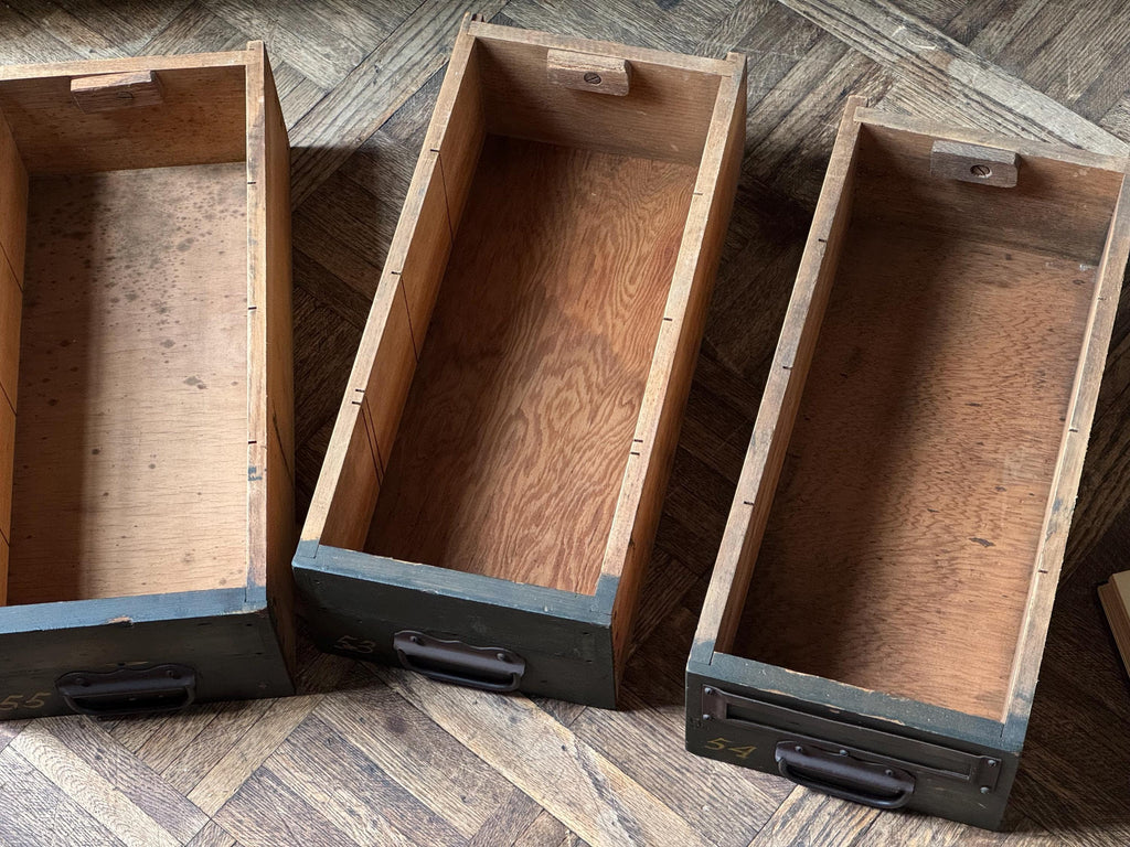 Set Of Three Antique Wood Drawers, Parts Cabinet Drawers, Work Bench Drawers, Wooden Drawers, Industrial Drawer Decor
