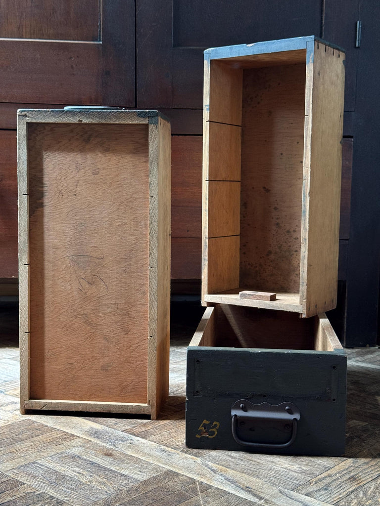 Set Of Three Antique Wood Drawers, Parts Cabinet Drawers, Work Bench Drawers, Wooden Drawers, Industrial Drawer Decor