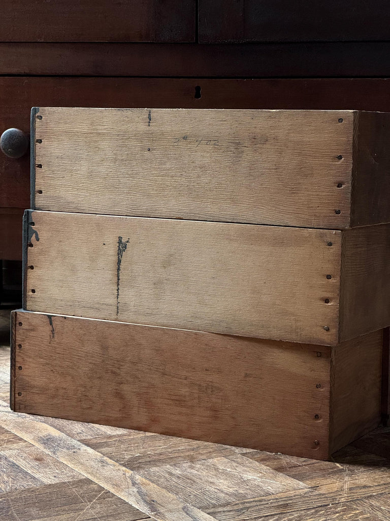 Set Of Three Antique Wood Drawers, Parts Cabinet Drawers, Work Bench Drawers, Wooden Drawers, Industrial Drawer Decor