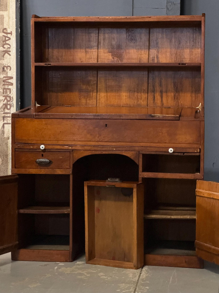 Antique Primitive Desk, Primitive Wood Desk, Antique Secretary, Rustic Farmhouse Desk, Entryway Desk, Pine Hutch, Primitive Hutch