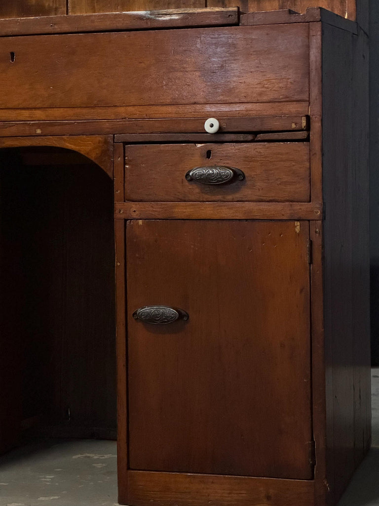 Antique Primitive Desk, Primitive Wood Desk, Antique Secretary, Rustic Farmhouse Desk, Entryway Desk, Pine Hutch, Primitive Hutch