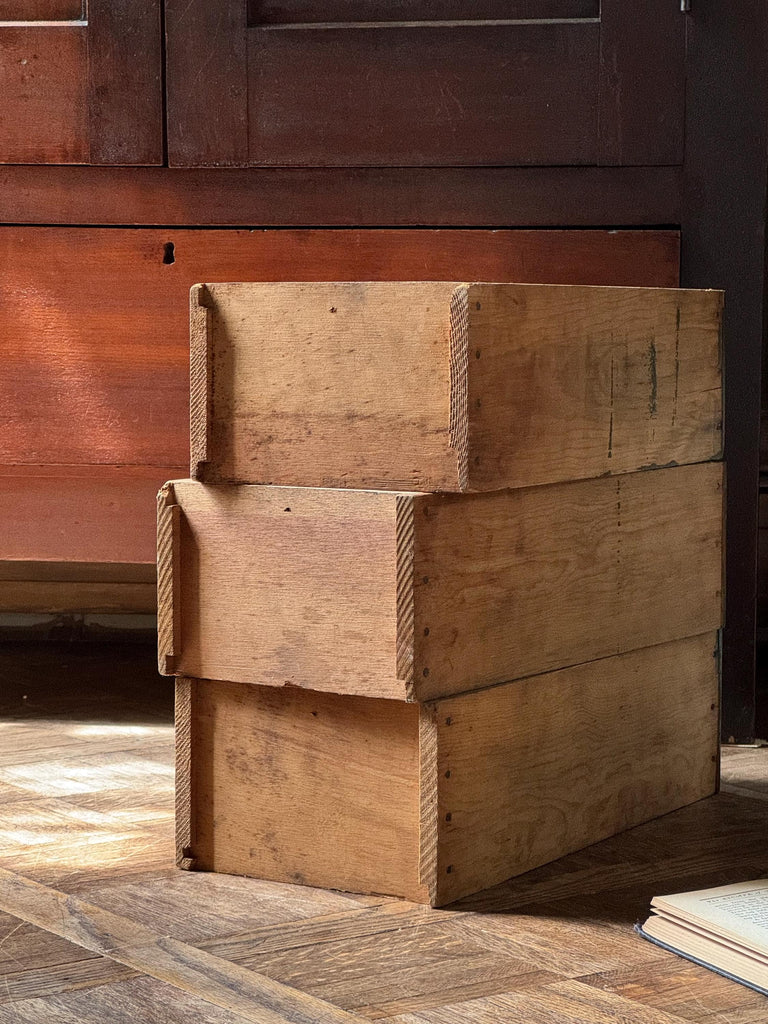 Set Of Three Antique Wood Drawers, Parts Cabinet Drawers, Workbench Drawers, Wooden Drawers, Industrial Drawer Decor