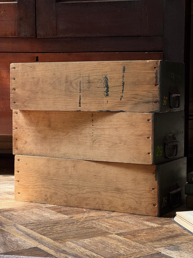 Set Of Three Antique Wood Drawers, Parts Cabinet Drawers, Workbench Drawers, Wooden Drawers, Industrial Drawer Decor