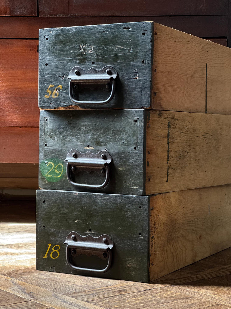 Set Of Three Antique Wood Drawers, Parts Cabinet Drawers, Workbench Drawers, Wooden Drawers, Industrial Drawer Decor