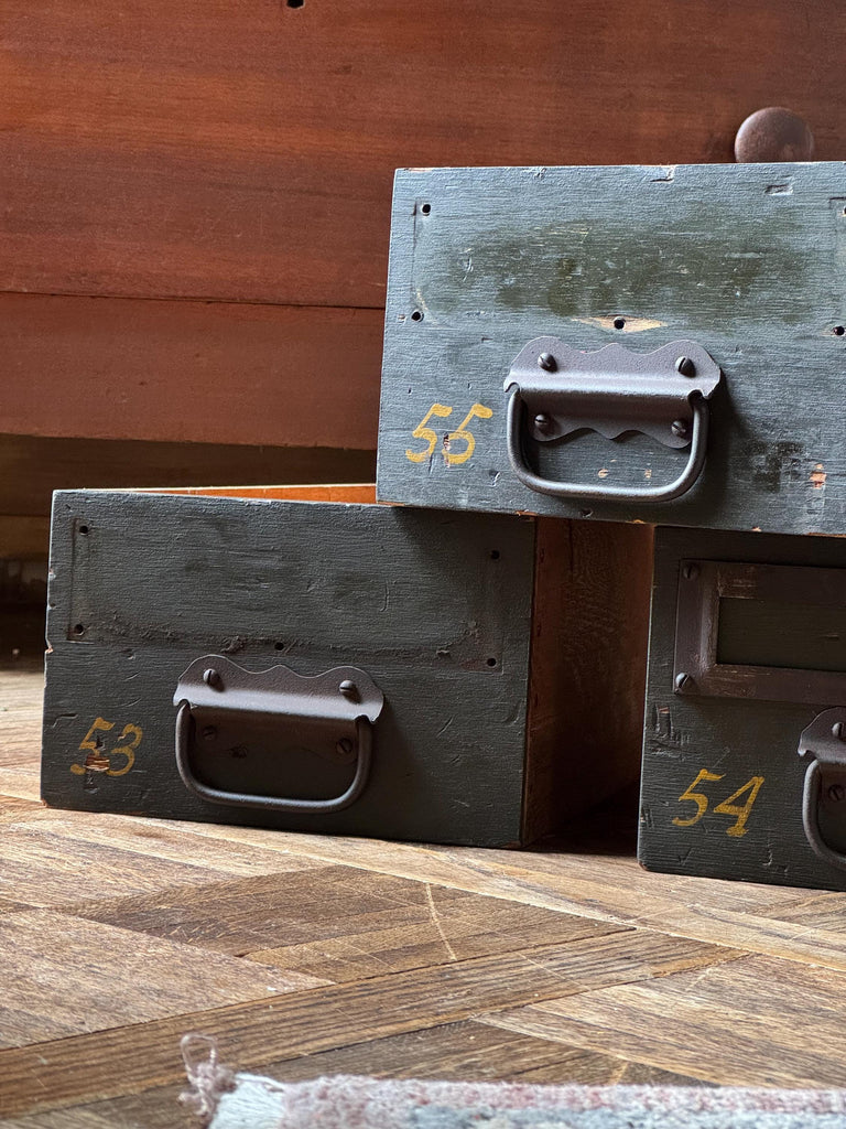 Set Of Three Antique Wood Drawers, Parts Cabinet Drawers, Work Bench Drawers, Wooden Drawers, Industrial Drawer Decor