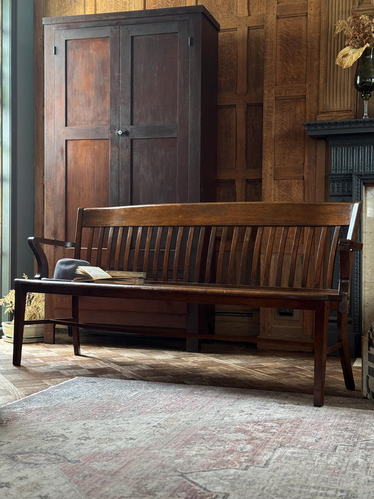 Antique Deacons Bench, Dark Wood Bench, Wood Entryway Bench, Farmhouse Bench, Courthouse Bench, Railroad Bench