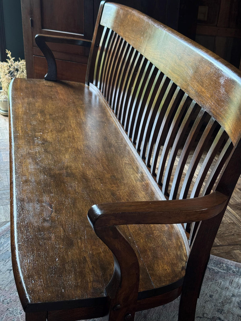 Antique Deacons Bench, Dark Wood Bench, Wood Entryway Bench, Farmhouse Bench, Courthouse Bench, Railroad Bench