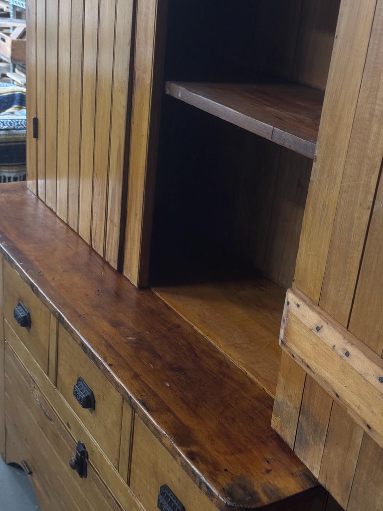 Large Antique Stepback Cabinet, Farmhouse Cabinet, Primitive Cabinet, Pine Hutch, Entryway Furniture, Kitchen Cabinet