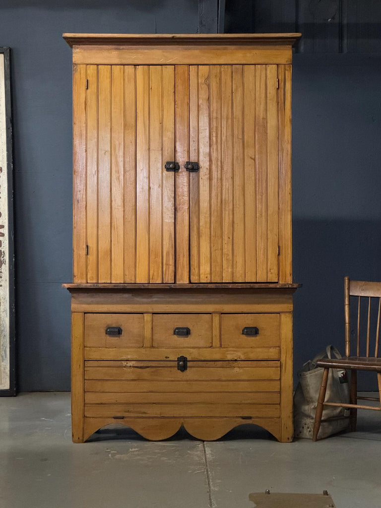 Large Antique Stepback Cabinet, Farmhouse Cabinet, Primitive Cabinet, Pine Hutch, Entryway Furniture, Kitchen Cabinet