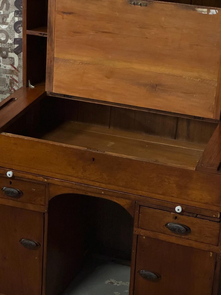 Antique Primitive Desk, Primitive Wood Desk, Antique Secretary, Rustic Farmhouse Desk, Entryway Desk, Pine Hutch, Primitive Hutch