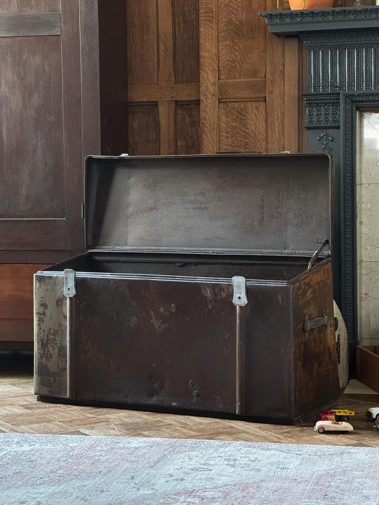 Antique Auto Trunk, Car Trunk, Metal Trunk, Model A Car Trunk, Luggage Trunk, Toolbox Trunk, Trunk Coffee Table, Industrial Coffee Table