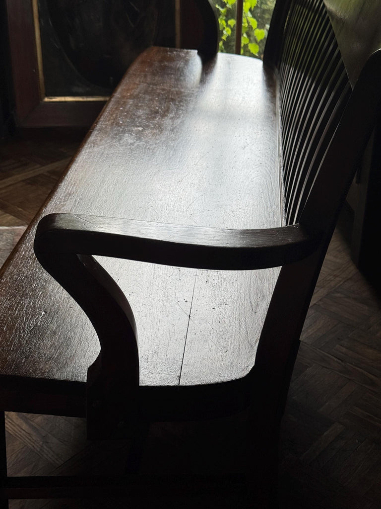 Antique Deacons Bench, Dark Wood Bench, Wood Entryway Bench, Farmhouse Bench, Courthouse Bench, Railroad Bench