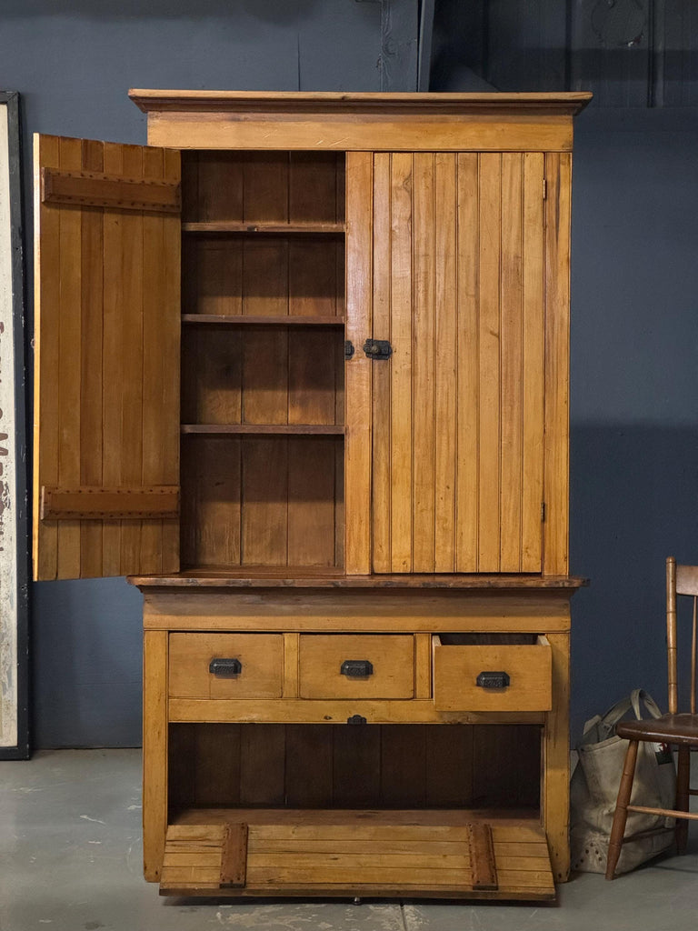 Large Antique Stepback Cabinet, Farmhouse Cabinet, Primitive Cabinet, Pine Hutch, Entryway Furniture, Kitchen Cabinet