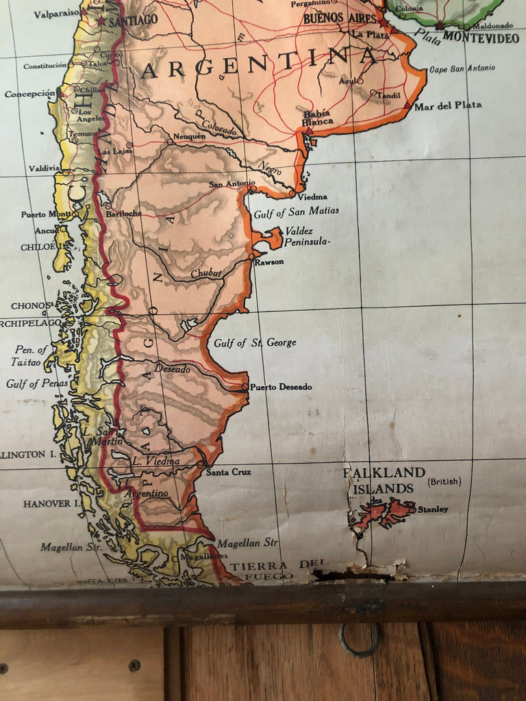Antique South America School Map, Map Of South America Pull Down Map Chart, Map Wall Hanging, Vintage Map Wall Art