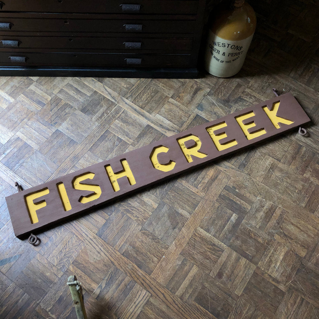 Vintage Fish Creek Sign, Authentic Wood Fishing Sign, Fish Creek Outdoor Sign, Vintage Hiking Sign, Rustic Sign