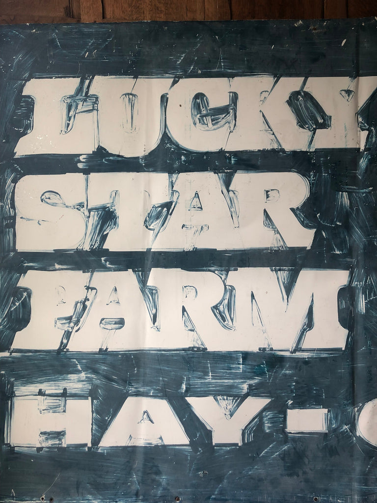 HUGE Vintage Farm Sign, Lucky Star Farm Sign, Horseshoe Sign, Vintage Hay Oats Sign, Farmhouse Sign, Industrial Sign