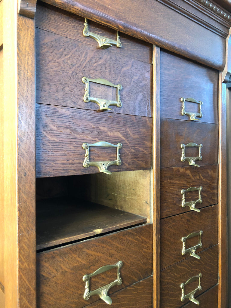 Antique Oak File Cabinet, Guillotine Door Card Catalog, Sorting Unit, Antique Apothecary, Antique Drawer Unit
